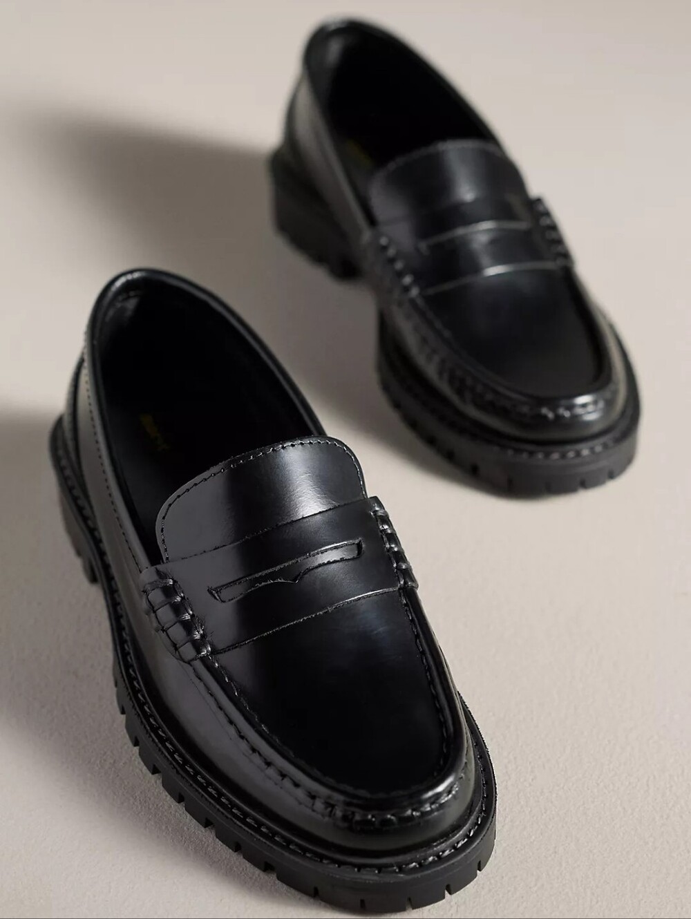 Maeve Anthropologie Patent Penny Black Leather Lug Sole Loafers Size 39, 8.5-9
